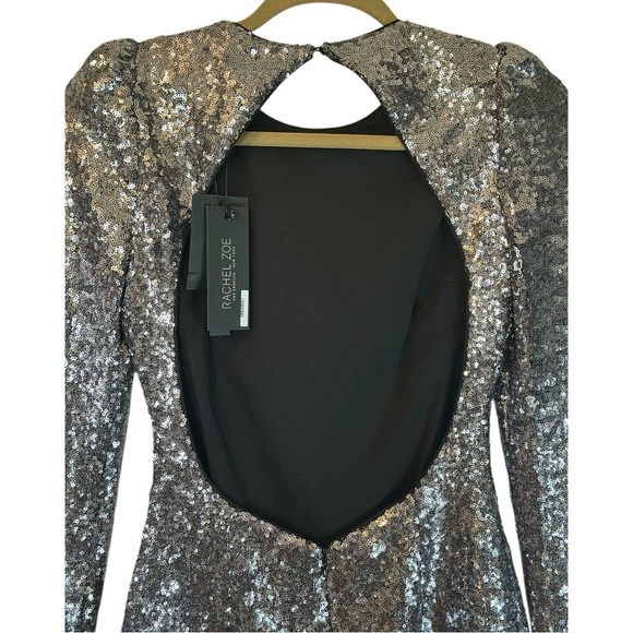 NWT Rachel Zoe Silver Sequin Karlee Backless Long-Sleeve Mini Dress- Size 2 - Picture 8 of 12
